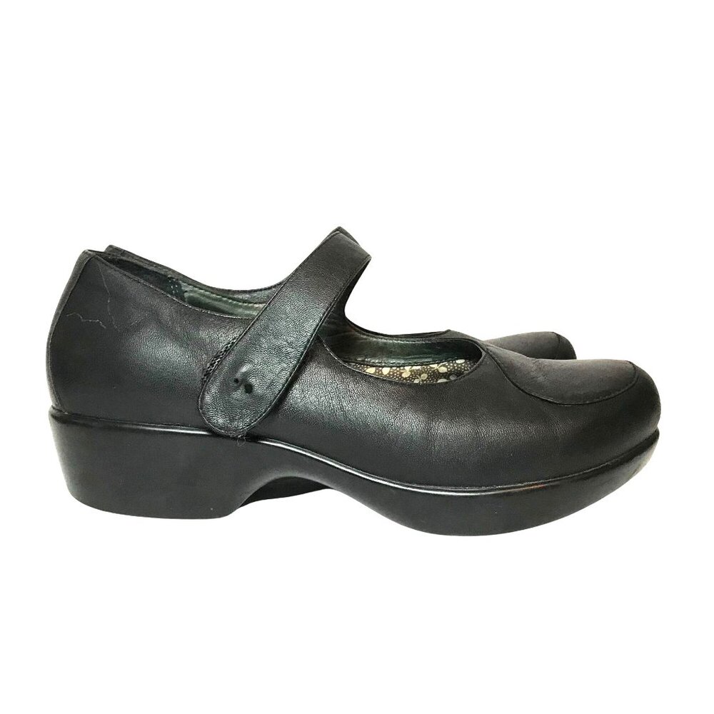 Dansko Womens 8.5-9/39 Black Leather Wedge Mary Jane Shoes